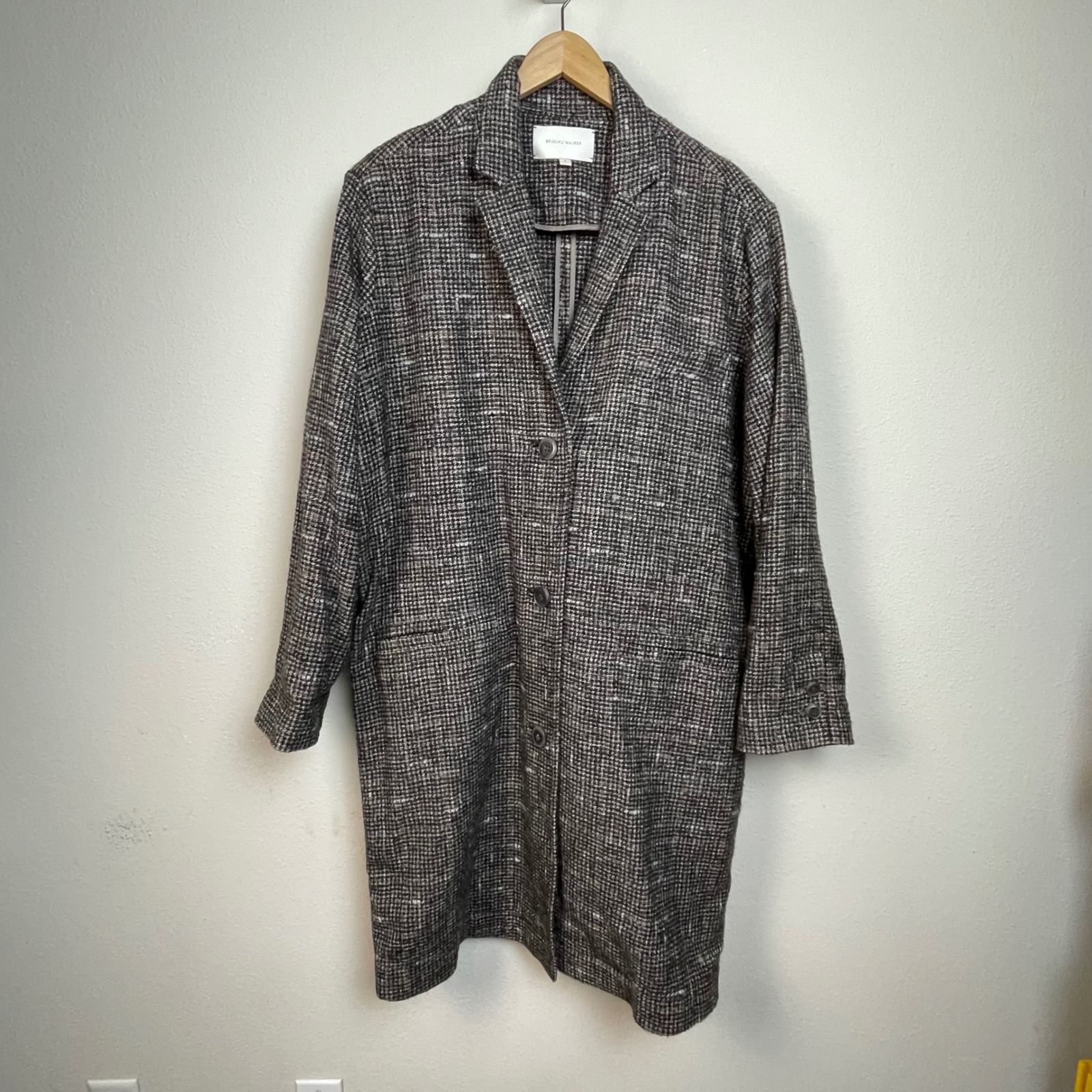 Brochu Walker Mondrian Coat Tweed Herringbone Long Coat Jacket Women's Size L